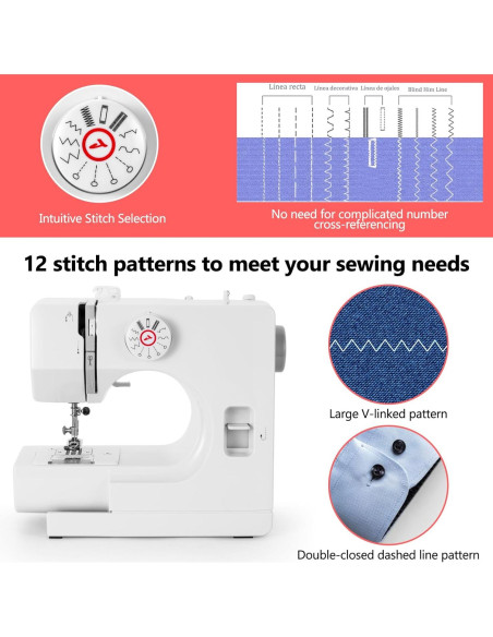 Máquina de Coser BUXFMHT 725 Portátil 12 Puntadas Doble Velocidad Máquina de Coser BUXFMHT 725 Portátil 12 Puntadas Doble Velocidad