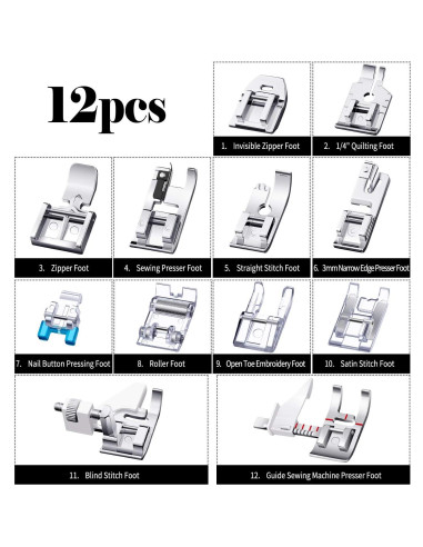 Juego de 12 Pies Prensores Mudder para Máquina de Coser
