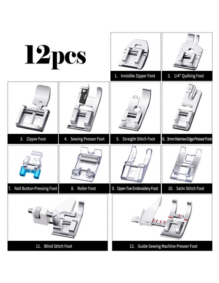 Juego de 12 Pies Prensores Mudder para Máquina de Coser