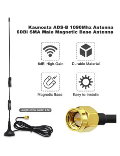Antena 6dBi Kaunosta 1090MHz SMA Macho 1.5M Base Magnética 2