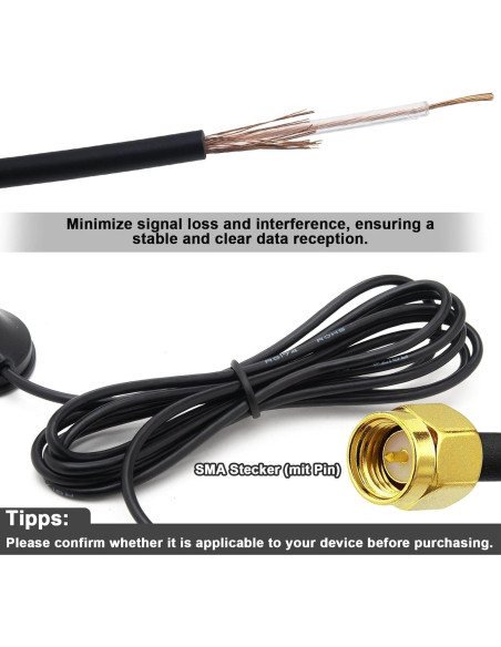 Antena 6dBi Kaunosta 1090MHz SMA Macho 1.5M Base Magnética