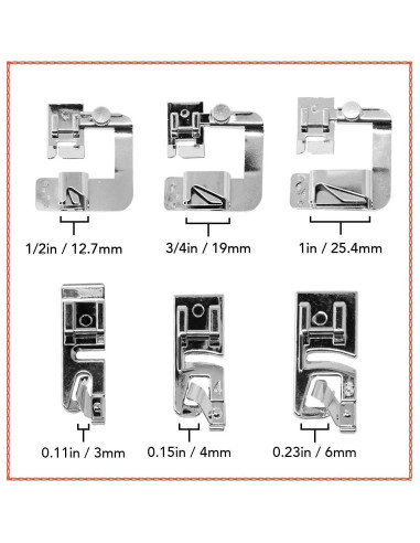 Juego de Prensatelas de Dobladillo Enrollado Kraftex - 6 Tamaños
