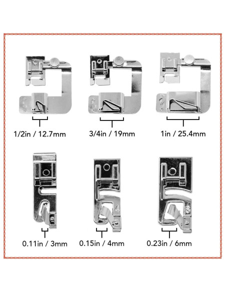 Juego de Prensatelas de Dobladillo Enrollado Kraftex - 6 Tamaños