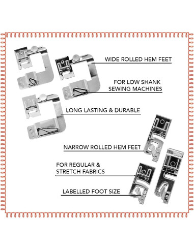 Juego de Prensatelas de Dobladillo Enrollado Kraftex - 6 Tamaños