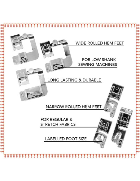 Juego de Prensatelas de Dobladillo Enrollado Kraftex - 6 Tamaños