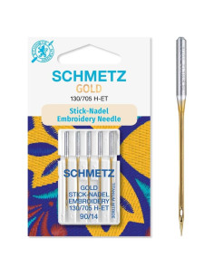Agujas de Bordado SCHMETZ Gold 90/14 Titanio - 5 Unidades