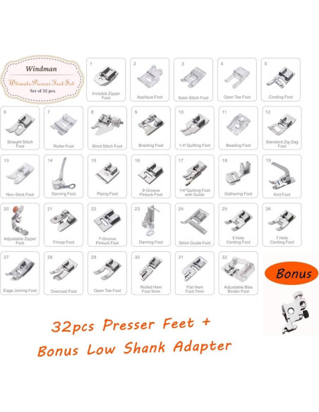 Conjunto de 32 Piezas de Patas de Prensatelas Windman