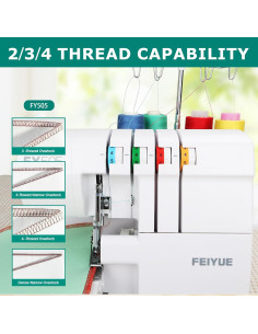 Máquina de Overlock Serger FEIYUE FY505 2/3/4 Hilos Metal 2