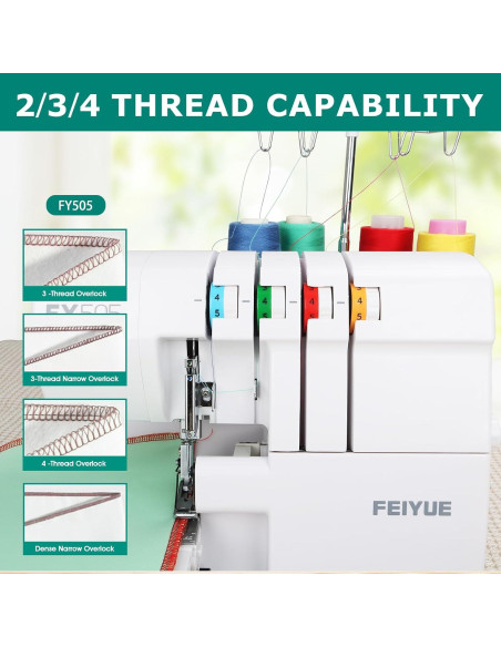 Máquina de Overlock Serger FEIYUE FY505 2/3/4 Hilos Metal