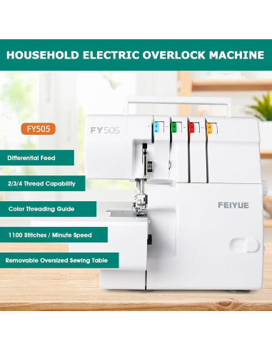 Máquina de Overlock Serger FEIYUE FY505 2/3/4 Hilos Metal