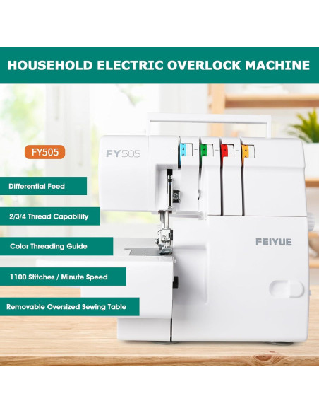 Máquina de Overlock Serger FEIYUE FY505 2/3/4 Hilos Metal
