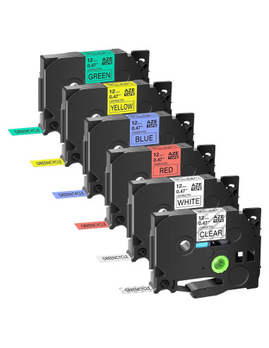 Cinta de Etiqueta Laminada Greencycle 6 Pack 12mm Multi-Color