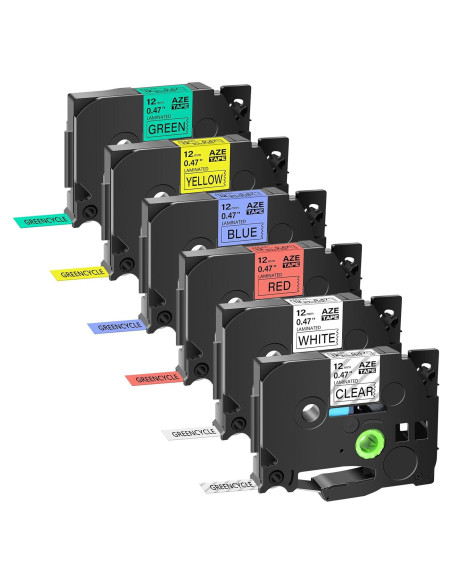 Cinta de Etiqueta Laminada Greencycle 6 Pack 12mm Multi-Color