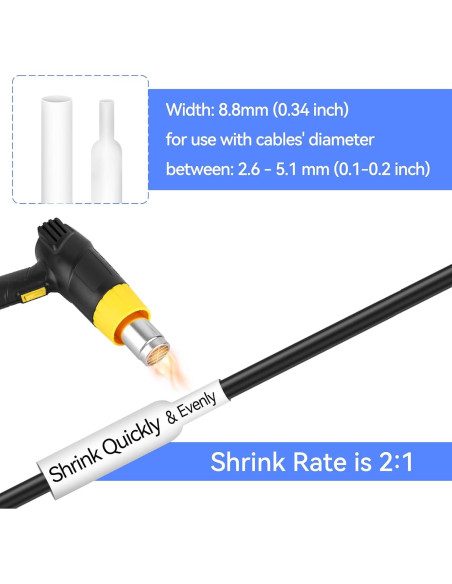 4 Etiquetas Termocontraíbles Esaytool HSe-221 8.8mm Negro/Blanco
