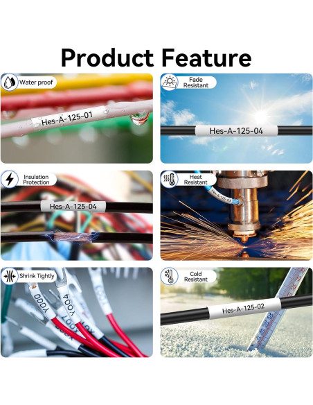 4 Etiquetas Termocontraíbles Esaytool HSe-221 8.8mm Negro/Blanco