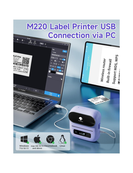 Impresora de Etiquetas Phomemo M220 Inalámbrica Bluetooth 203DPI Impresora de Etiquetas Phomemo M220 Inalámbrica Bluetooth 203DPI