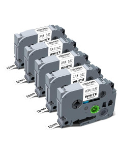 Cinta de Etiquetadora Brother TZe-231 12mm Negro sobre Blanco - 5 Unidades