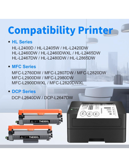 Cartucho de Tóner Negro myCartridge TN830XL 2 Paquete 3000 Páginas