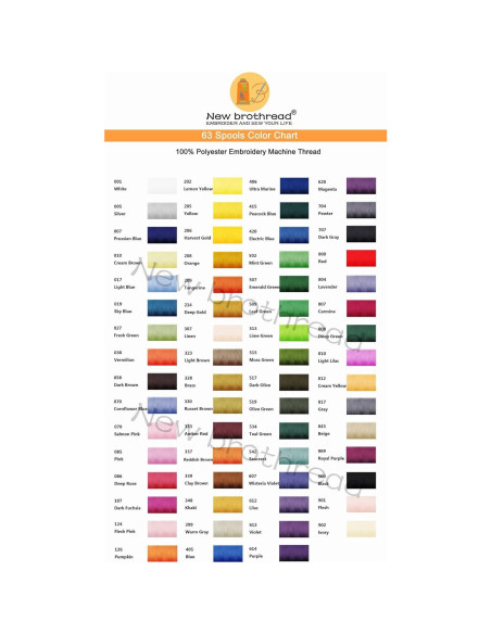 Set de 63 Hilos de Poliéster para Bordado a Máquina Brother 500m