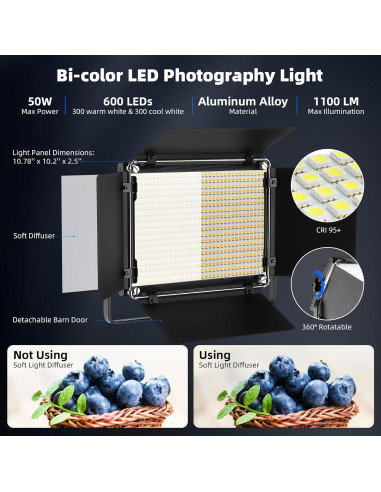 Kit de Iluminación Fotográfica Bi-Color 50W GreatLPT AL600ASAPC