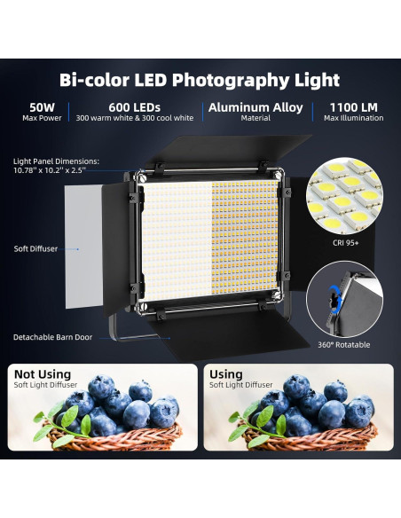 Kit de Iluminación Fotográfica Bi-Color 50W GreatLPT AL600ASAPC