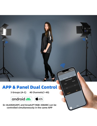 Kit de Iluminación Fotográfica Bi-Color 50W GreatLPT AL600ASAPC