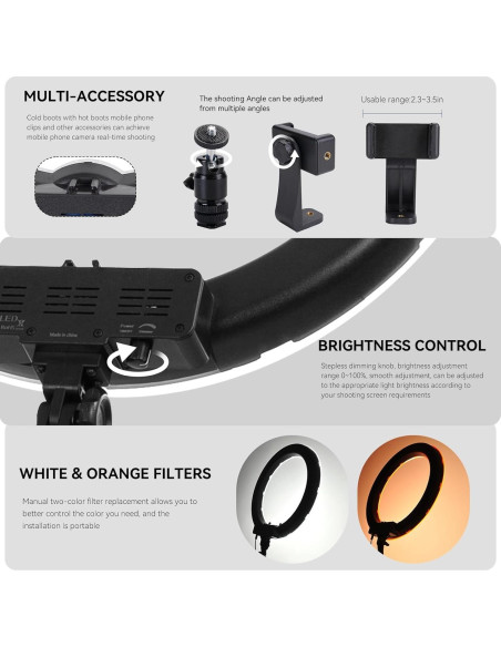 Kit de Luz de Anillo LED 45cm 55W 5500K con Soporte 180cm