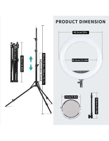 Kit Luz de Anillo LED 48 cm FEIFANTEAM Ajustable 45W