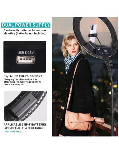 Kit Luz de Anillo LED 48 cm FEIFANTEAM Ajustable 45W