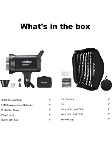 Kit de Luz LED Godox SL60IID 70W 5600K con Softbox 80x80cm