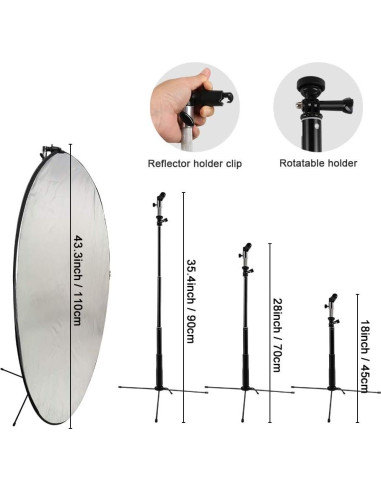 Kit Reflector de Luz 5 en 1 Plegable 110 cm con Soporte