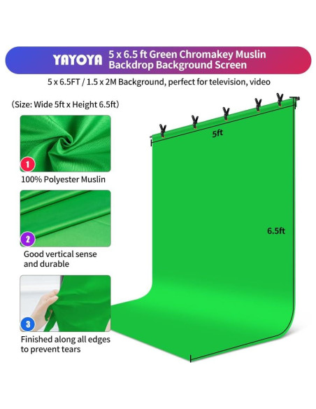 Kit de Fondo de Pantalla Verde YAYOYA 1.52 x 1.98 m con Soporte