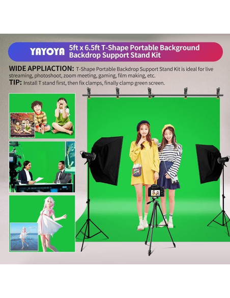 Kit de Fondo de Pantalla Verde YAYOYA 1.52 x 1.98 m con Soporte