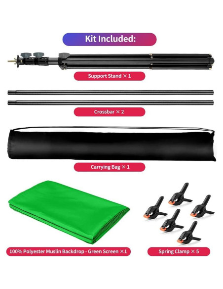 Kit de Fondo de Pantalla Verde YAYOYA 1.52 x 1.98 m con Soporte