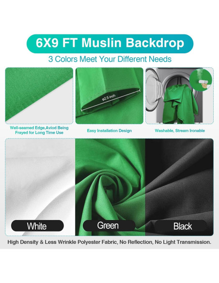 Kit de Iluminación Fotográfica EMART con Soporte 7x3m y Fondos