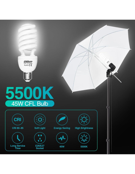 Kit de Iluminación Fotográfica EMART con Soporte 7x3m y Fondos