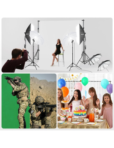 Kit de Iluminación Fotográfica EMART con Soporte 7x3m y Fondos