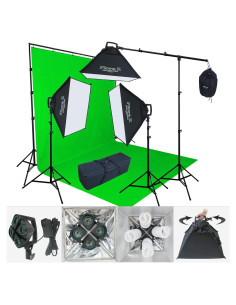 Kit de Iluminación Fotográfica LINCO 2400W con Fondo Verde 3x6m