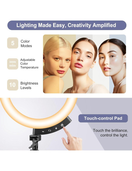 Luz de Anillo LED Sensyne 30 cm con Trípode 157 cm Ajustable