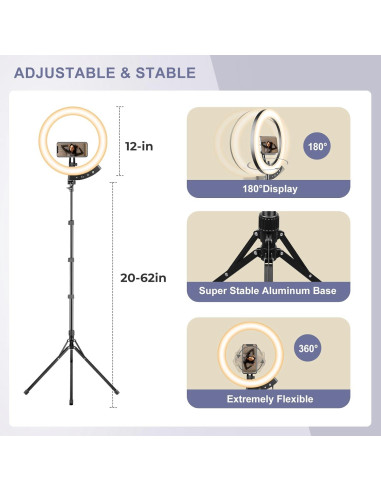 Luz de Anillo LED Sensyne 30 cm con Trípode 157 cm Ajustable