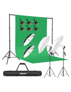 Kit de Iluminación EMART con Fondo Verde Chromakey 1.83x2.74m