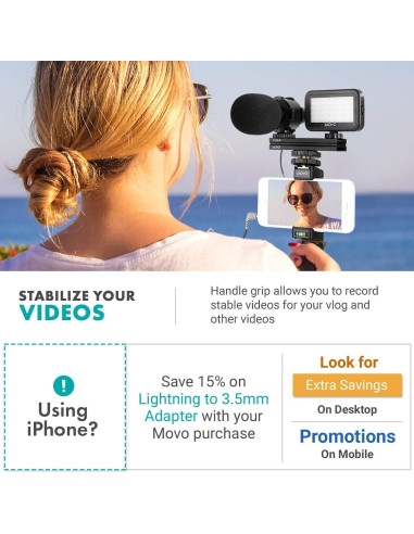 Kit de Vlogging Movo Vlog Kit V7 con Micrófono y Luz LED