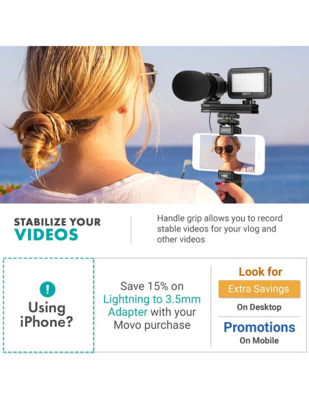 Kit de Vlogging Movo Vlog Kit V7 con Micrófono y Luz LED