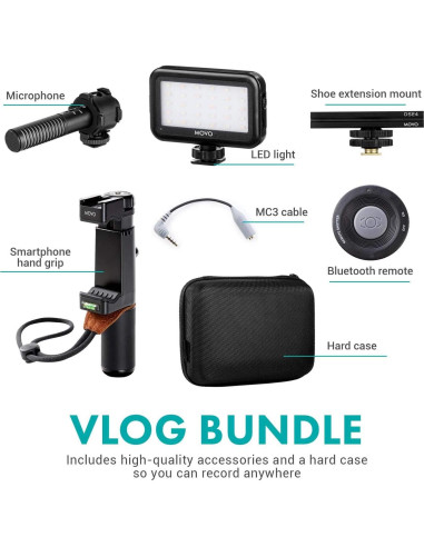 Kit de Vlogging Movo Vlog Kit V7 con Micrófono y Luz LED