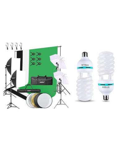 Kit de Iluminación y Soporte de Fondo EMART 2.6x3.0m con Muselina