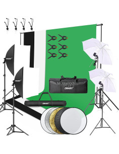 Kit de Iluminación y Soporte de Fondo EMART 2.6x3.0m con Muselina 2