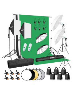Kit de Iluminación Fotográfica EMART con Soporte 2.13m y Fondos