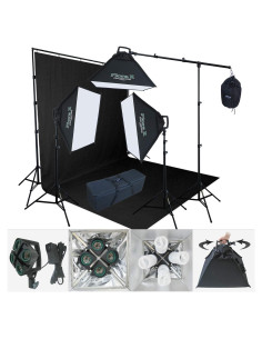 Kit de Iluminación Fotográfica LINCO 2400W con Fondo Negro 3x