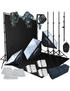 Kit de Iluminación Fotográfica LINCO 2400W con Fondo Negro 3x 2