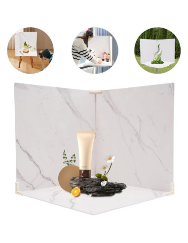 3 Fondos de Fotografía Doble Cara 60x60cm PVC Blanco/Marmoleado